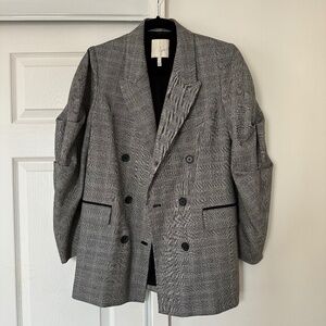 Grey & black plaid Joie blazer with ruched sleeves
